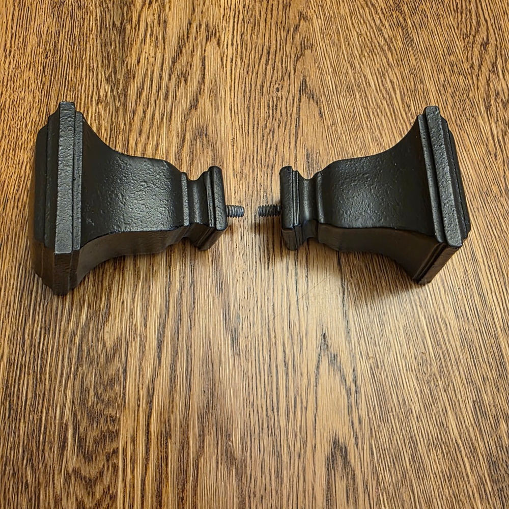 Set of 2 Dark Bronze Textured Square Wood Curtain Rod Finials Replacement Ends